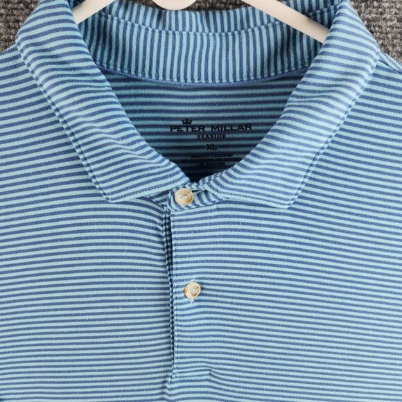 Peter Millar Seaside Polo Shirt Striped Blue XL Stretch Golf Short Sleeve Adult - Picture 1 of 11